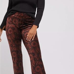 Anthropologie Rust and Black Patterned Flare velvet Pants